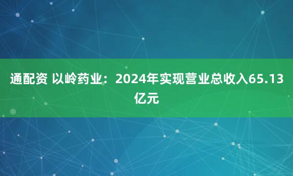 通配资 以岭药业：2024年实现营业总收入65.13亿元
